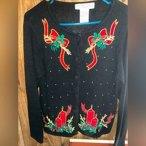 VTG Victoria Jones Ugly Christmas Sweater Cardigan  90s Beads Women P/S